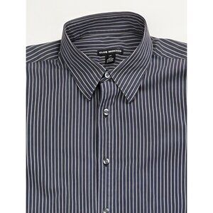 Club Monaco Size Large Mens Black Tan Stripe Long Sleeve Cotton Shirt